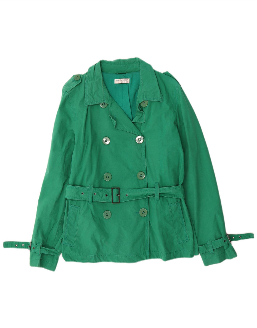 Marks & Spencer Damen Kurzer Trenchcoat UK 12 Mittelgrüne Baumwolle