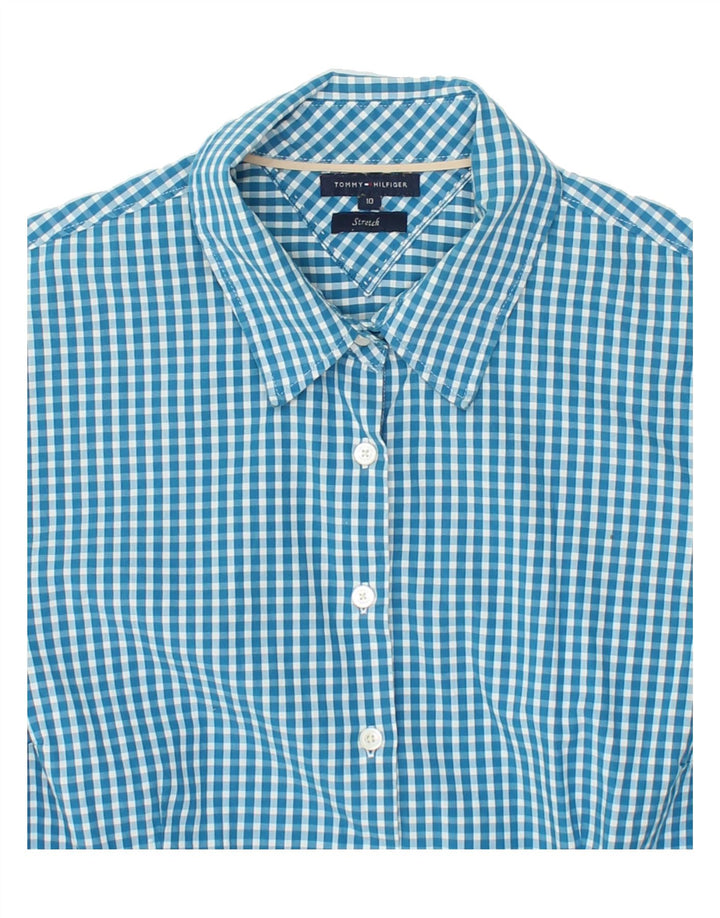 TOMMY HILFIGER Womens Stretch Shirt US 10 Large Blue Gingham Cotton Vintage Tommy Hilfiger and Second-Hand Tommy Hilfiger from Messina Hembry 