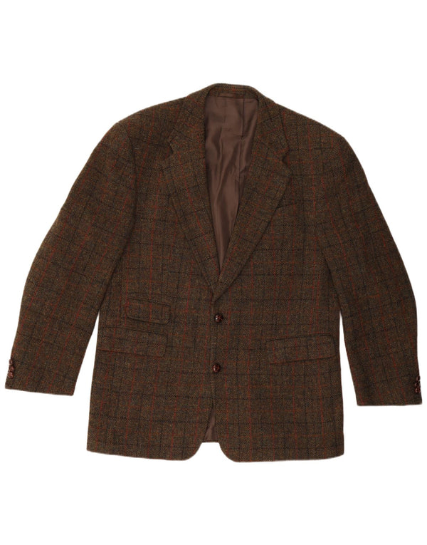 HARRIS TWEED Herren 2-Knopf-Blazerjacke IT 54 2XL Braun karierte Schurwolle