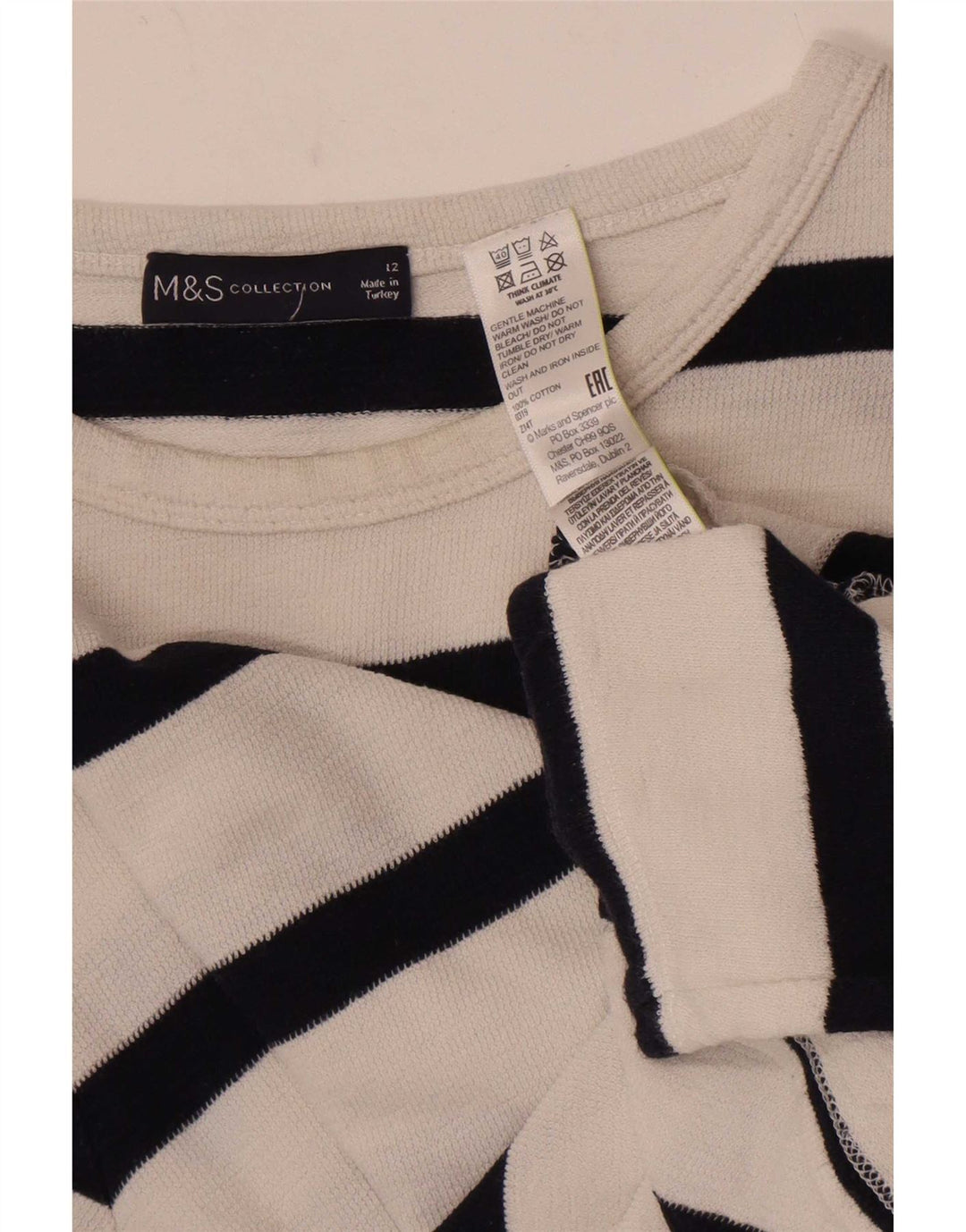 Marks & Spencer Damen Top Langarm UK 12 Mittelweiß gestreift Baumwolle