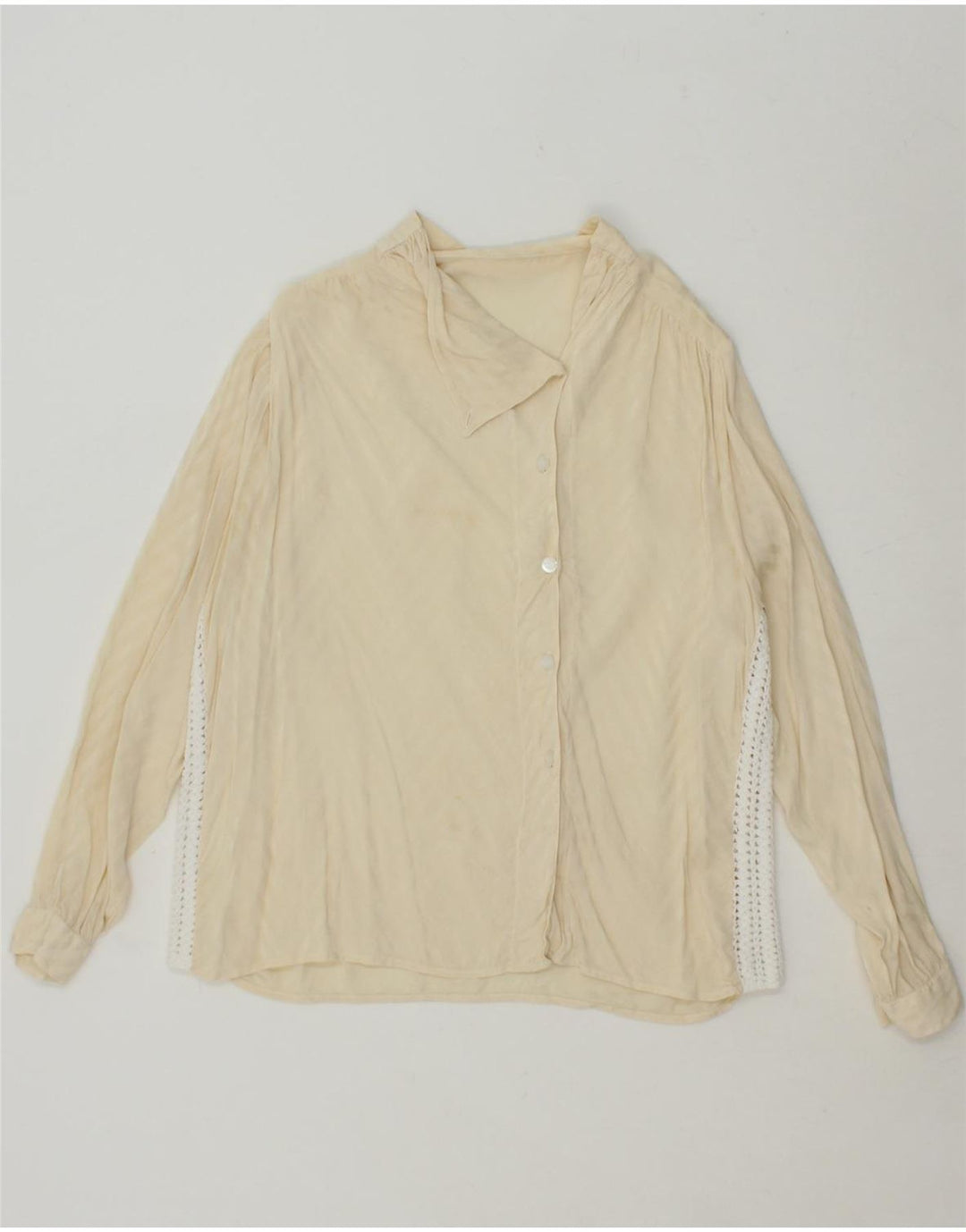 VINTAGE Womens Shirt Blouse UK 14 Large Beige Chevron Vintage Vintage and Second-Hand Vintage from Messina Hembry 