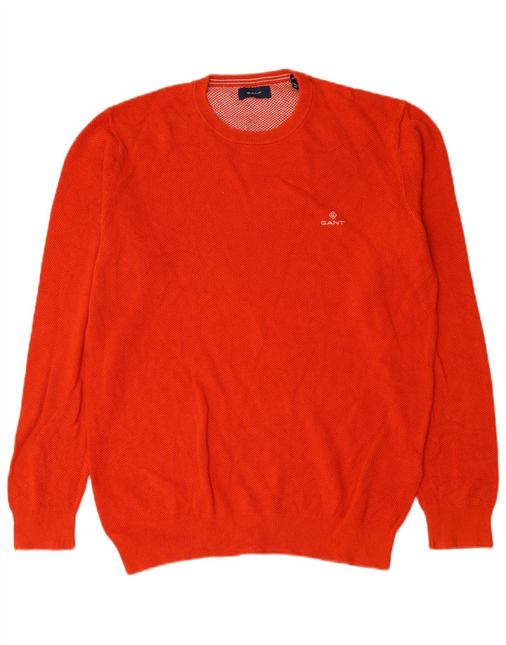Gant Herren-Pullover mit Rundhalsausschnitt, groß, orangefarbene Baumwolle