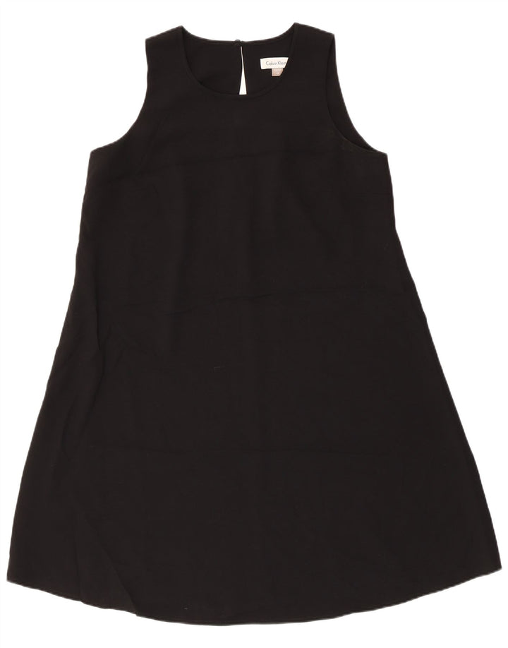 CALVIN KLEIN Damen Ärmelloses A-Linien-Kleid US 10 Large Schwarz Polyester