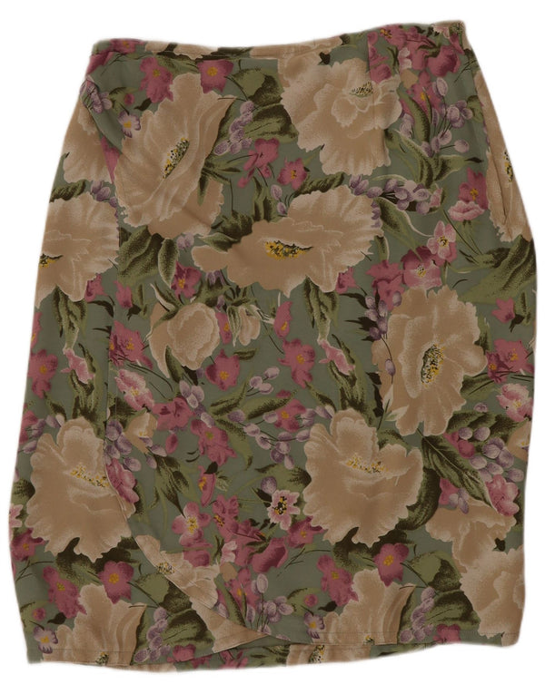 Blunauta Damen Midirock IT 38 XS W28 Grüne Blumenseide