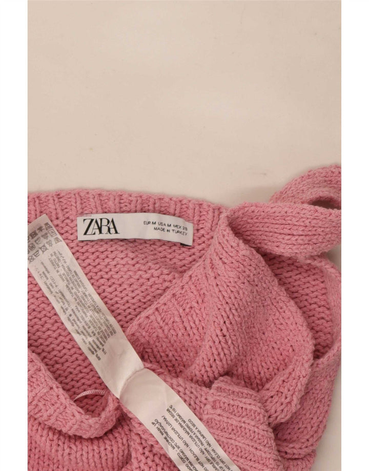 Zara Damen Strick-Crop-Top UK 12 Mittelrosa Baumwolle