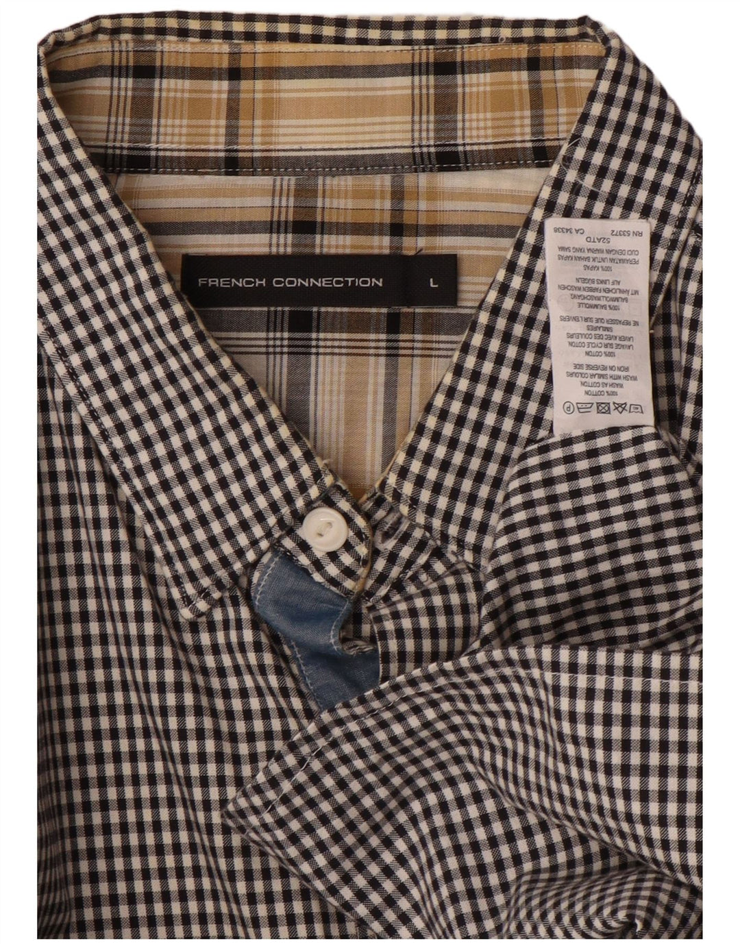 FRENCH CONNECTION Herrenhemd, groß, schwarze Gingham-Baumwolle