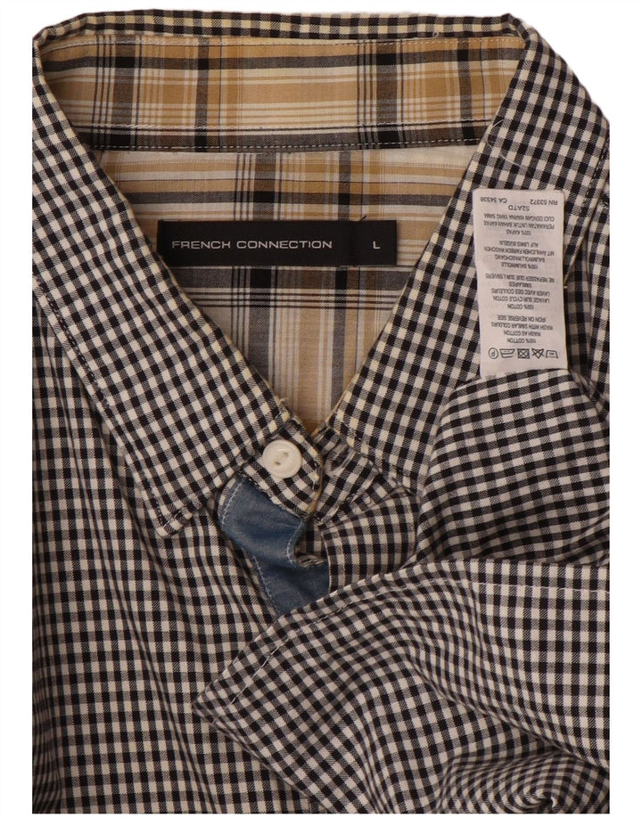 FRENCH CONNECTION Herrenhemd, groß, schwarze Gingham-Baumwolle