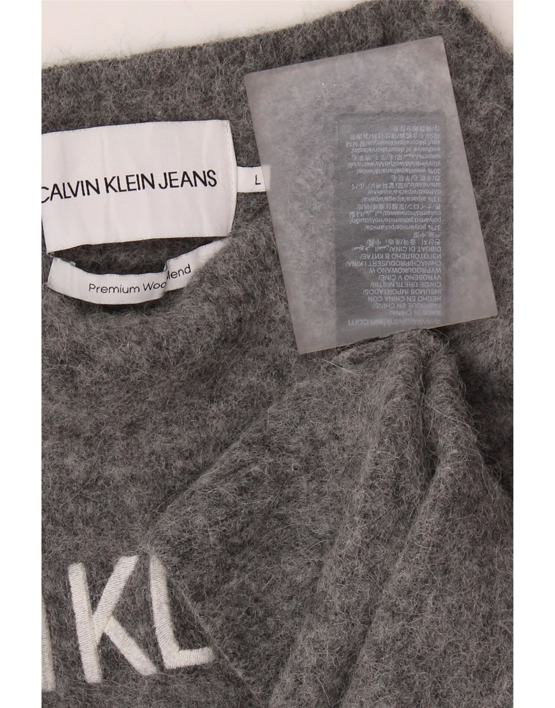 Calvin Klein Mädchen-Pullover mit Rundhalsausschnitt, 9–10 Jahre, Größe L, Grau, Polyamid