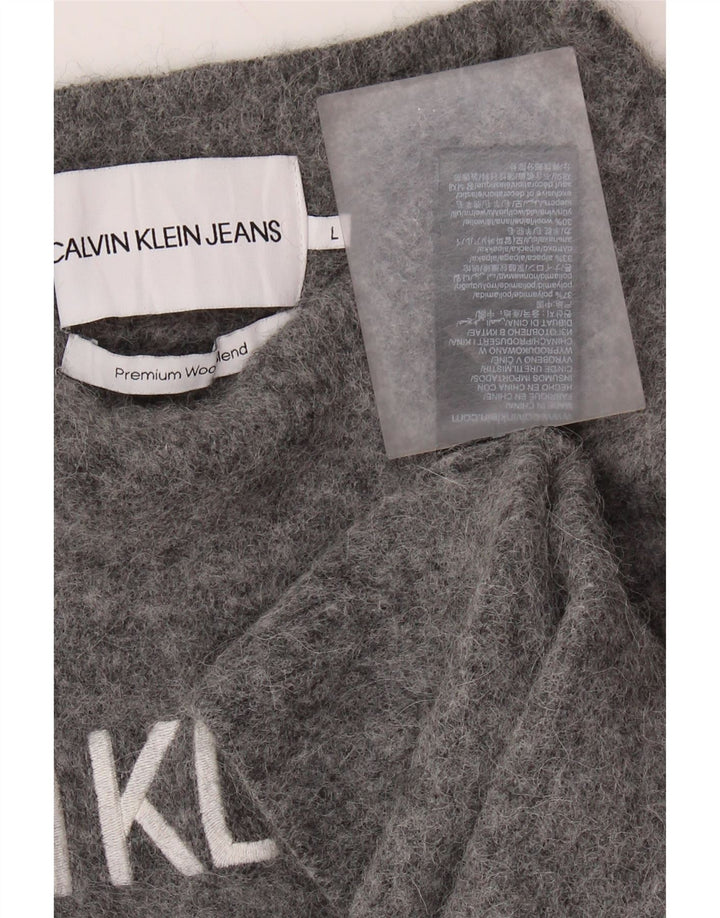 Calvin Klein Mädchen-Pullover mit Rundhalsausschnitt, 9–10 Jahre, Größe L, Grau, Polyamid