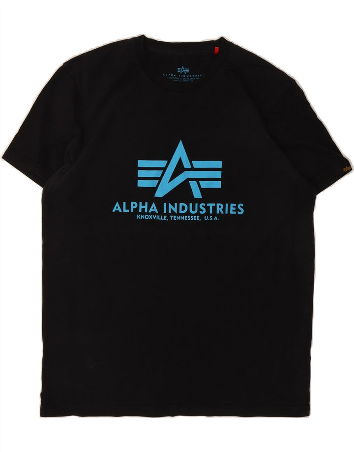 ALPHA INDUSTRIES Mens Graphic T-Shirt Top Medium Black Cotton Vintage Alpha Industries and Second-Hand Alpha Industries from Messina Hembry 