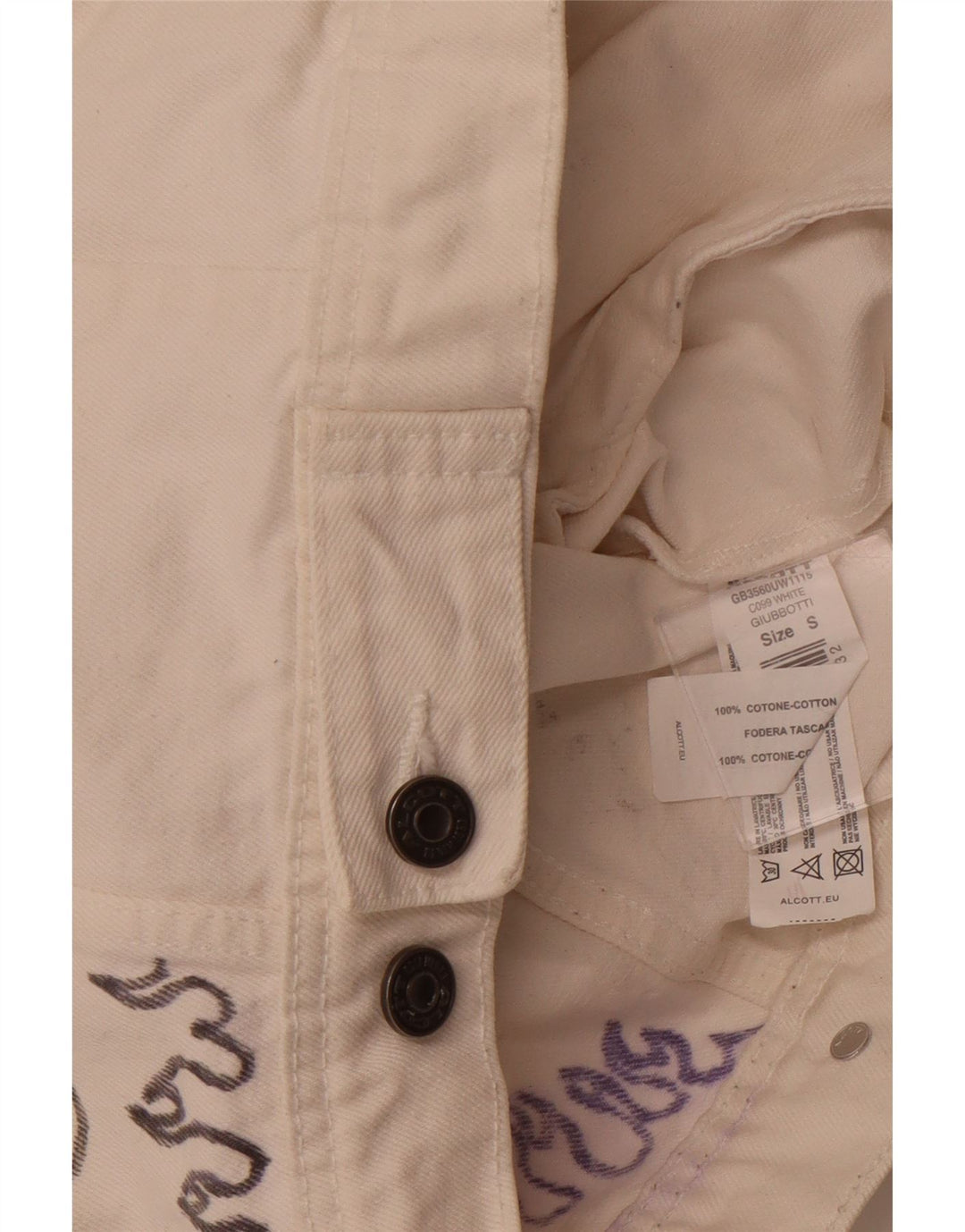 ALCOTT Damen-Jeansjacke mit Grafik, UK 1O, Größe S, weiße Baumwolle