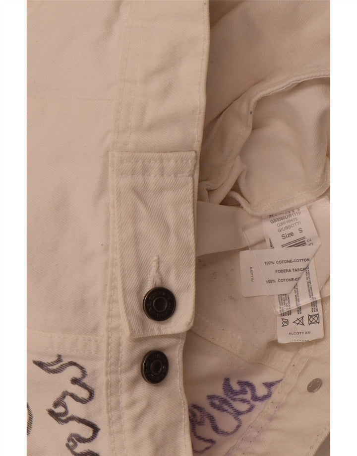 ALCOTT Damen-Jeansjacke mit Grafik, UK 1O, Größe S, weiße Baumwolle