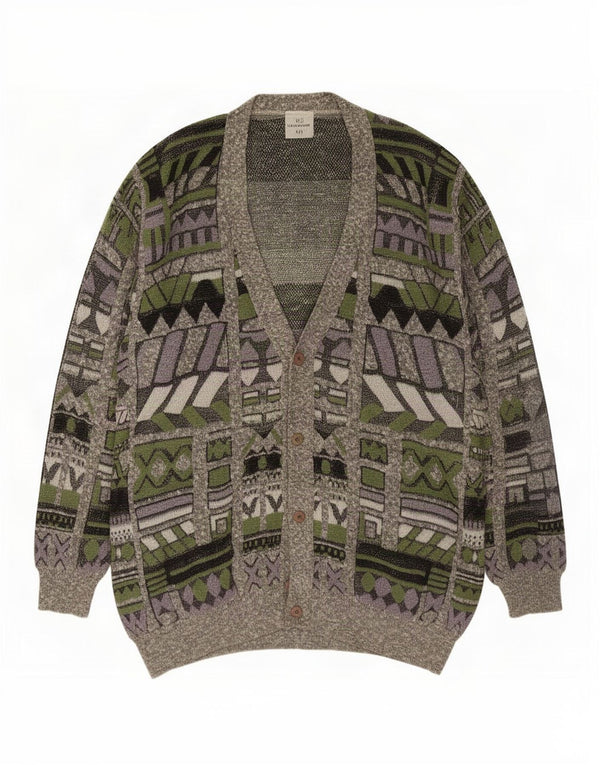 Vintage Herren Cardigan Pullover 3XL Grau Geometrisch