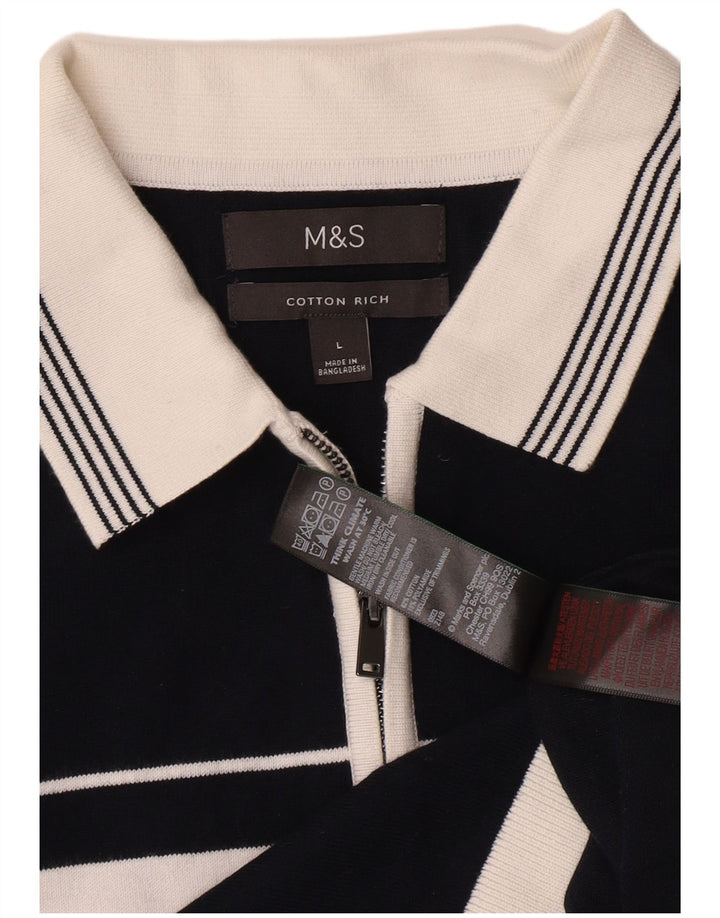 Marks & Spencer Herren-Poloshirt, groß, marineblau, gestreift, Baumwolle