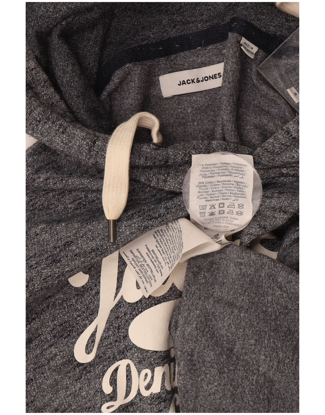 JACK & JONES Herren-Kapuzenpullover mit Grafik, Größe S, marineblau gesprenkelte Baumwolle