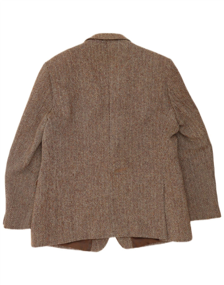 Barker Herren Harris Tweed 2-Knopf-Blazerjacke UK 46 3XL Braunes Fischgrätenmuster