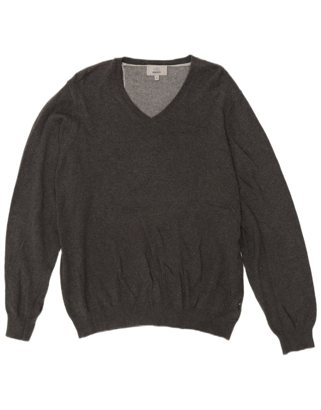Marks & Spencer Herren-Pullover, reguläre Passform, V-Ausschnitt, groß, aus grauer Baumwolle