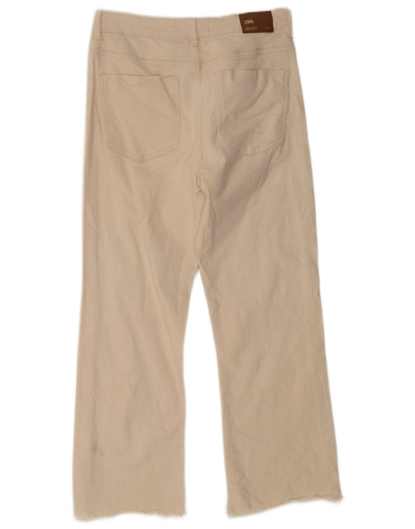 Zara Damen Crop Straight Jeans EU 42 Large W32 L25 Beige Baumwolle