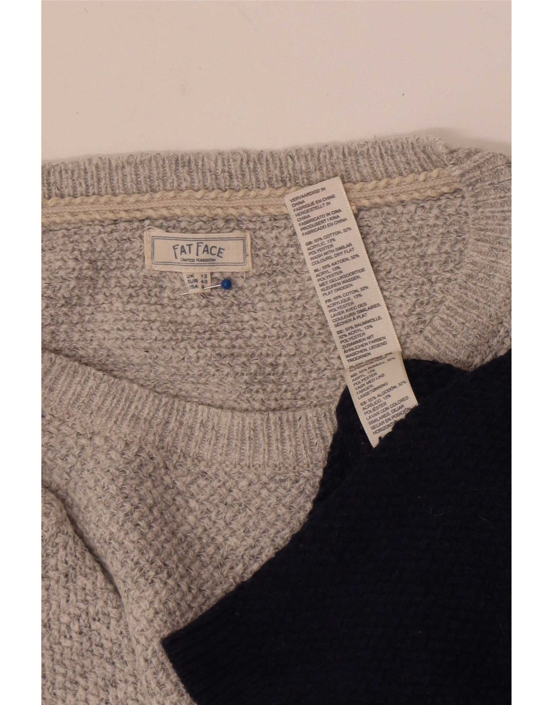 Fat Face Damen-Pullover mit U-Boot-Ausschnitt, UK 12, Mittelgrau, Farbblock