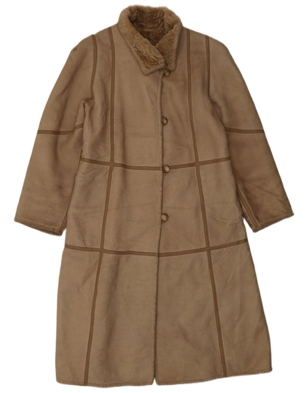 VINTAGE Damen Lammfellmantel UK 10 Small Beige