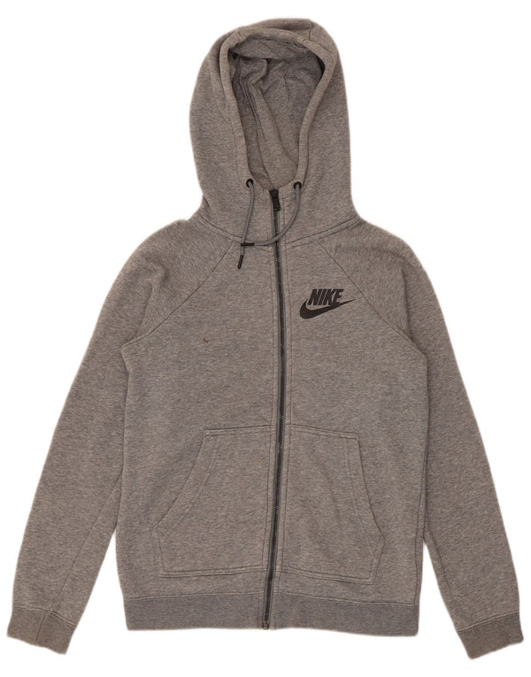 Nike Womens Loose Fit Zip Hoodie Sweater UK 4 XS Grau gefleckte Baumwolle