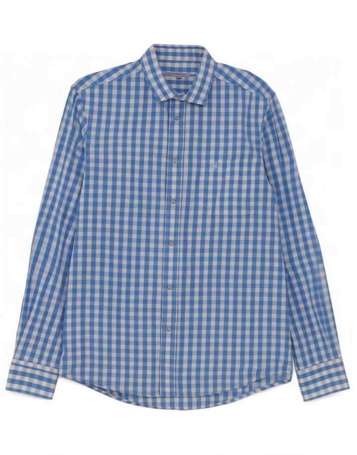 Harmont & Blaine Herrenhemd 2XL, blaue Gingham-Baumwolle