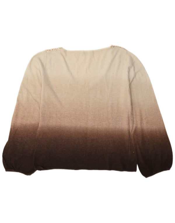 Marella Womens Crop V-Ausschnitt Pullover Pullover UK 20 2XL Beige Farbblock