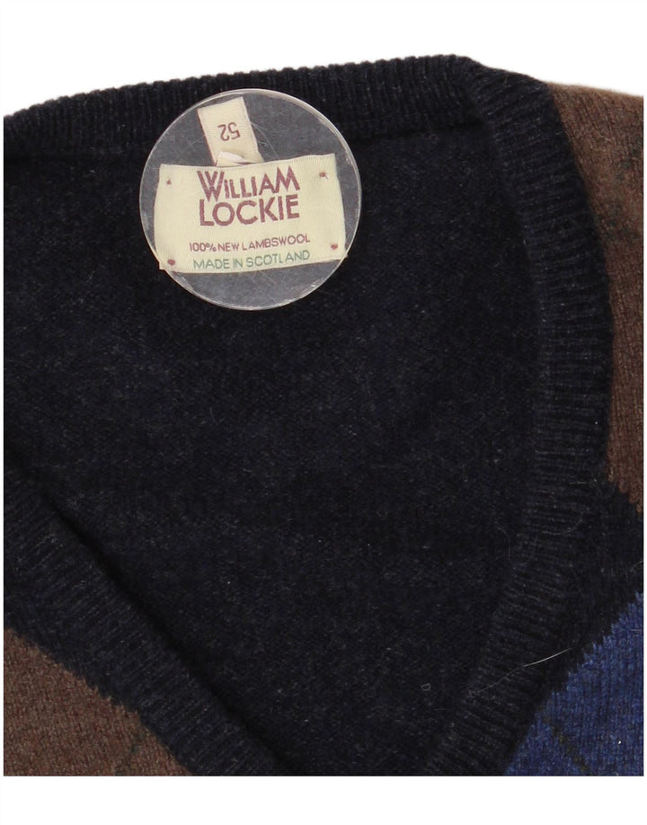 WILLIAM LOCKIE Herren Weste Tank Top IT 52 Große marineblaue Lammwolle