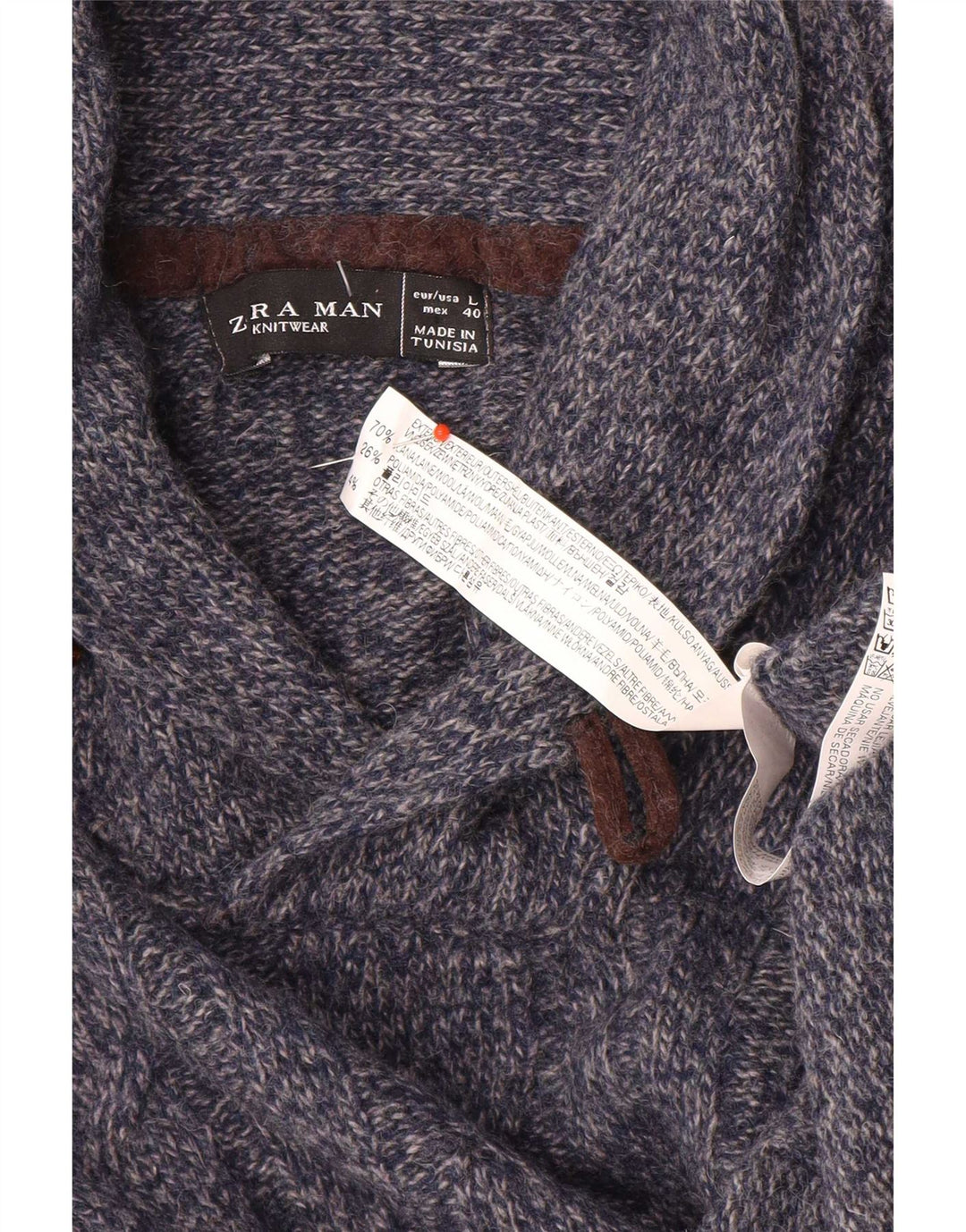 Zara Herren-Pullover mit Schalkragen, groß, marineblau gesprenkelte Wolle