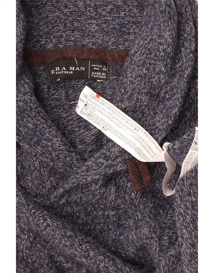 Zara Herren-Pullover mit Schalkragen, groß, marineblau gesprenkelte Wolle