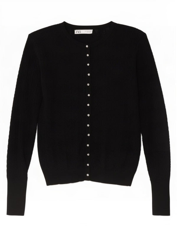 Zara Damen-Cardigan-Pullover UK 14 Große schwarze Viskose