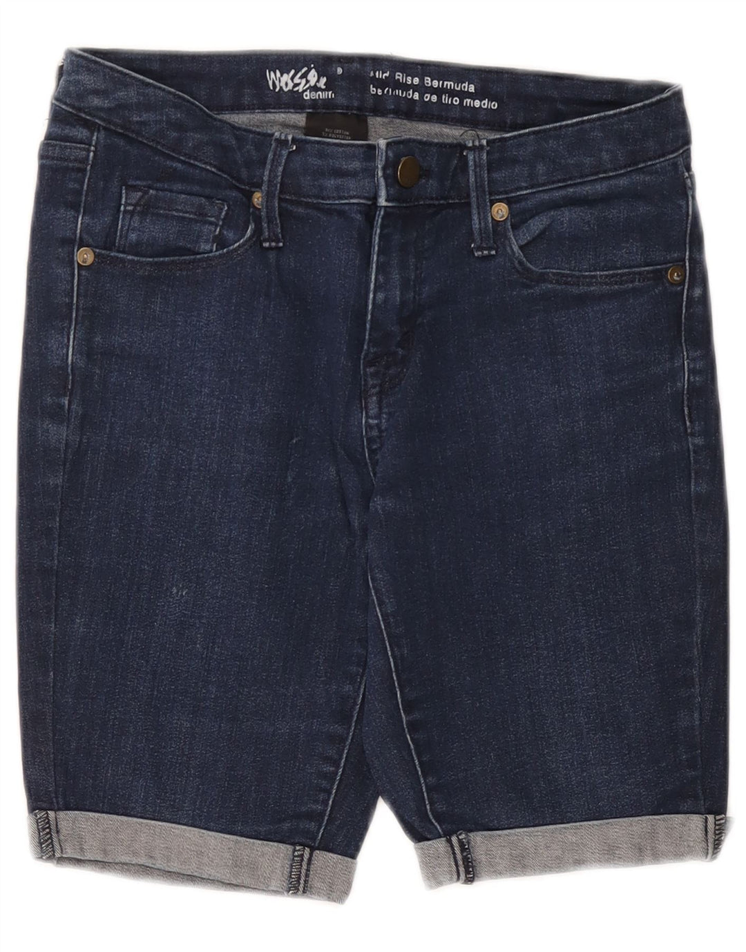 MOSSIMO Damen Mid Rise Bermuda Denim Shorts US 2 XS W26 Marineblaue Baumwolle
