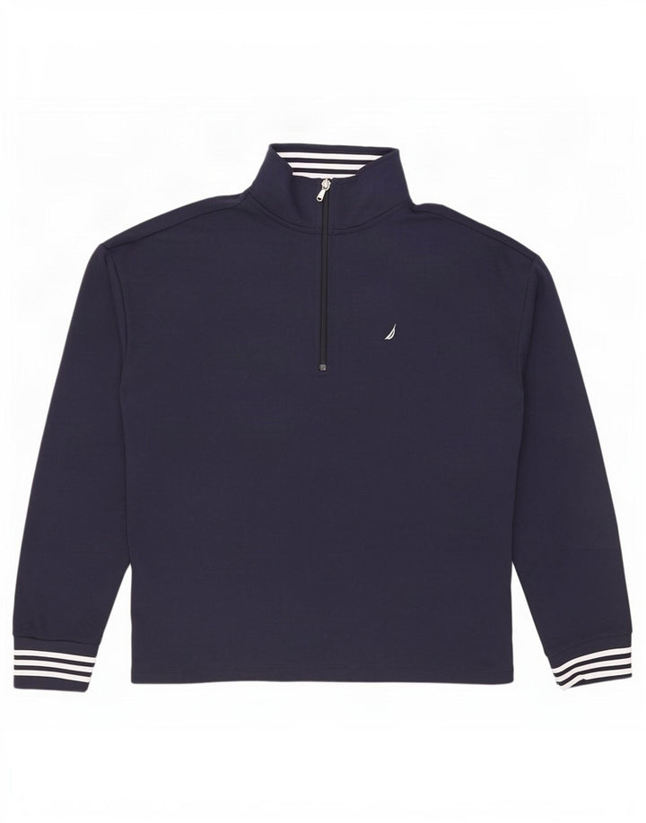Nautica Herren-Sweatshirt mit Reißverschluss am Hals, mittlere marineblaue Baumwolle
