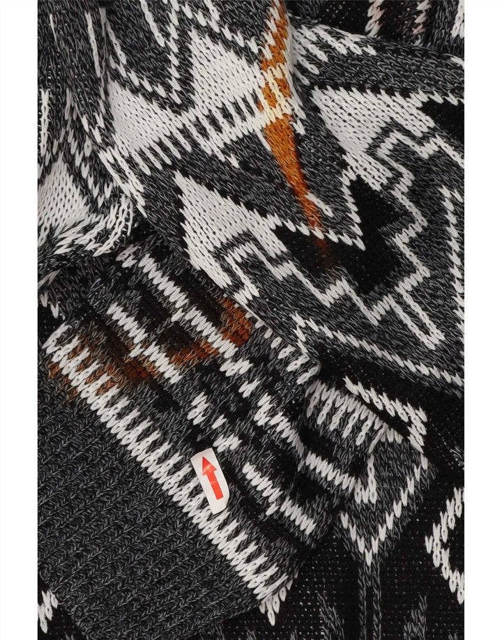 Vintage Herren Pullover mit U-Boot-Ausschnitt, groß, grau, geometrisch
