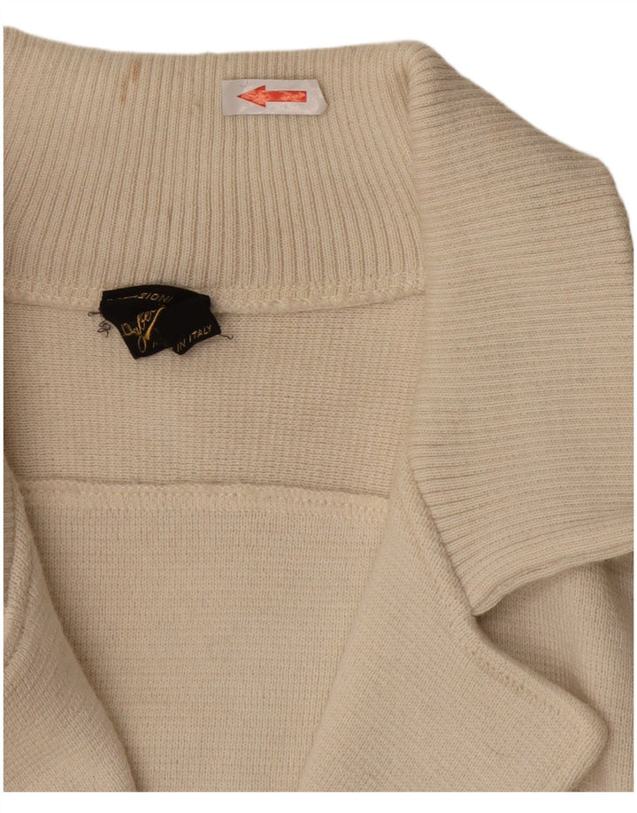VINTAGE Herren-Cardigan-Pullover aus mittelweißer Colourblock-Wolle