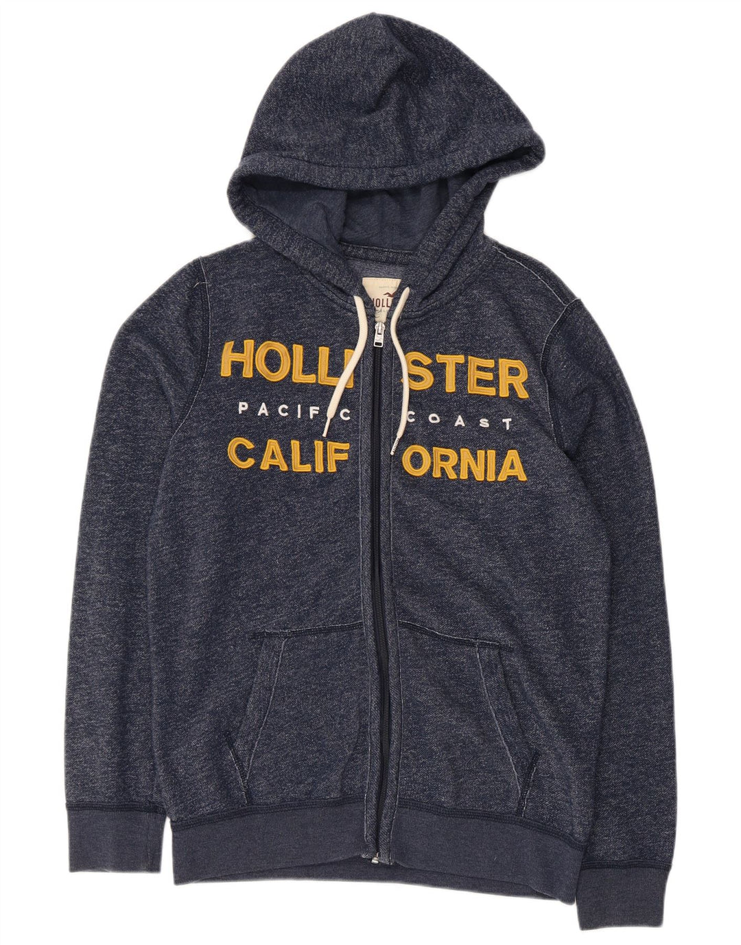 HOLLISTER Herren-Kapuzenpullover mit grafischem Reißverschluss, klein, marineblau gesprenkelte Baumwolle
