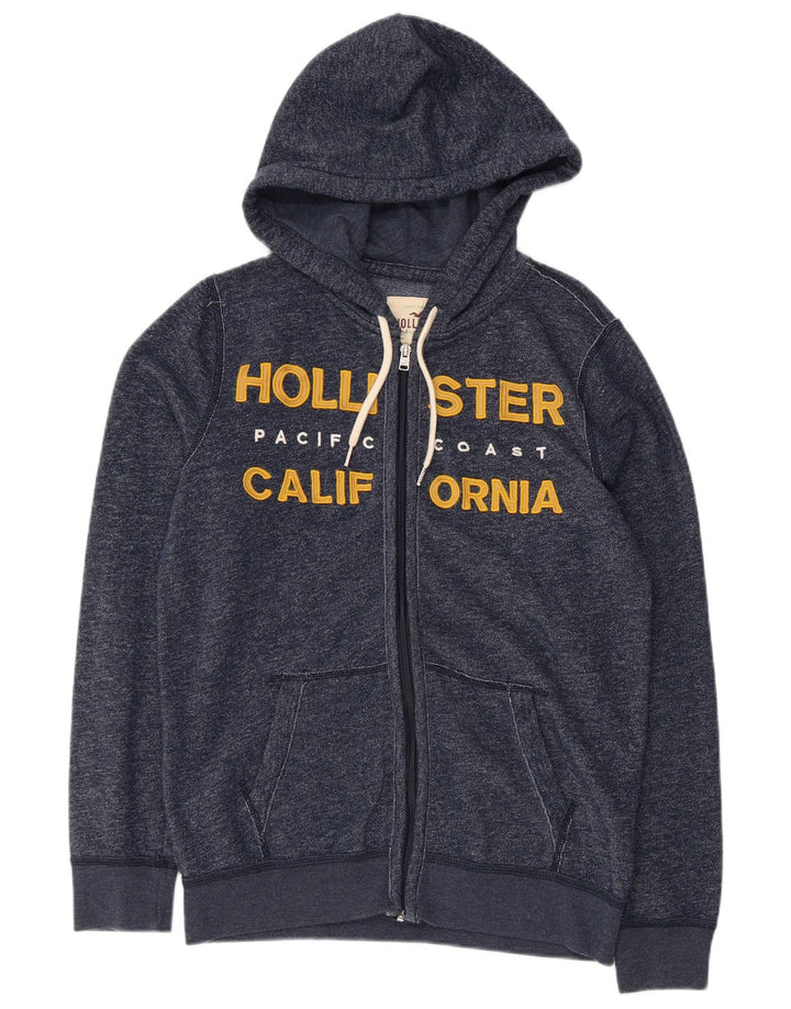 HOLLISTER Herren-Kapuzenpullover mit grafischem Reißverschluss, klein, marineblau gesprenkelte Baumwolle