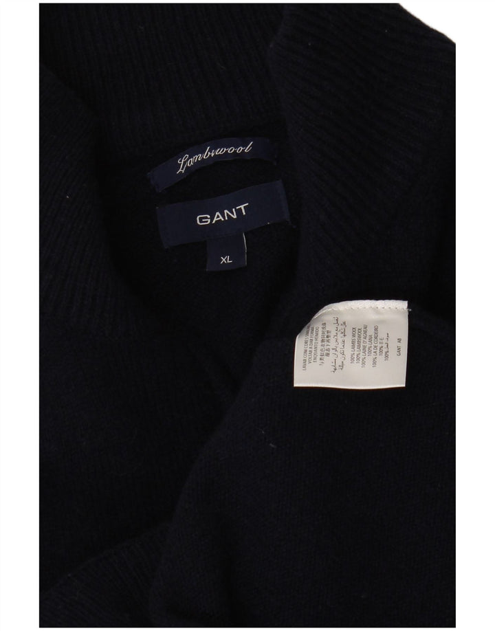 GANT Herren-Pullover mit Reißverschluss am Hals, XL, marineblaue Lammwolle