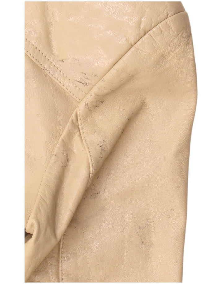 VINTAGE Damen Blazerjacke aus Leder mit 4 Knöpfen IT 36 XS Beiges Leder