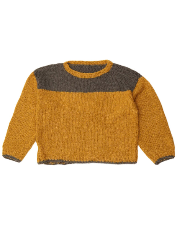 Vintage Damen Pullover mit U-Boot-Ausschnitt, UK 12, Mittelgelb, Farbblock