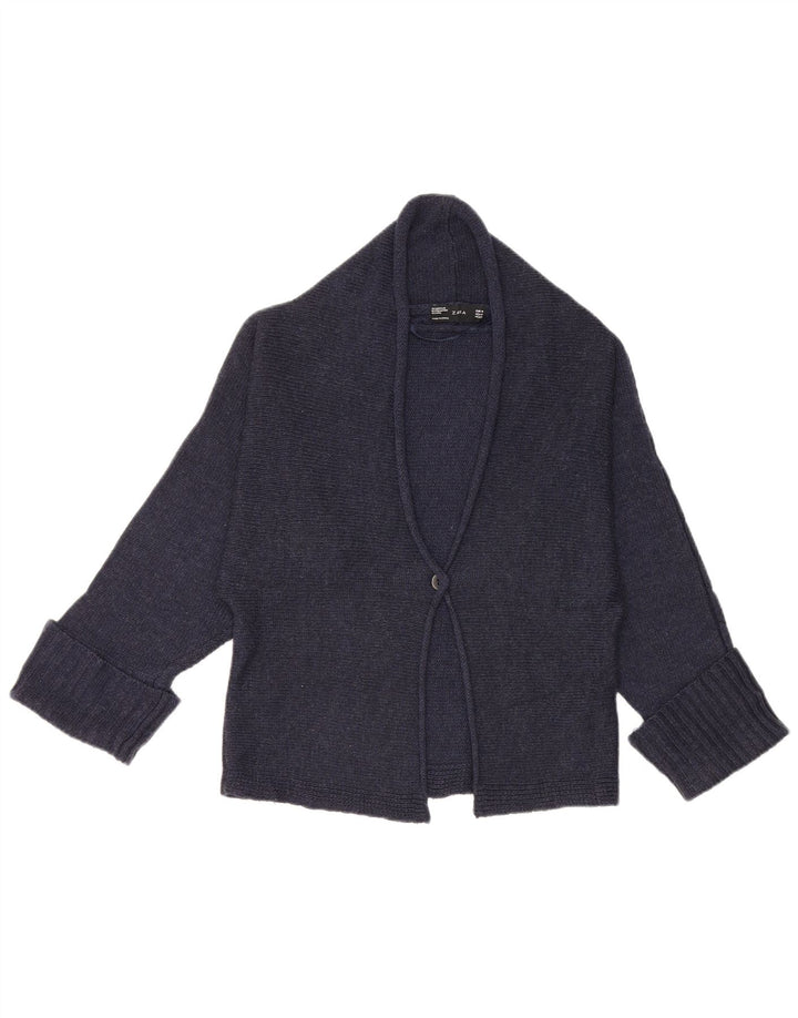 Zara Damen Strickjacke UK 14 Medium Marineblau Acryl