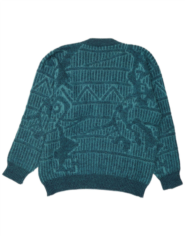 Ferrari Herren-Pullover mit abstraktem Muster und V-Ausschnitt, mittelblau, geometrisch