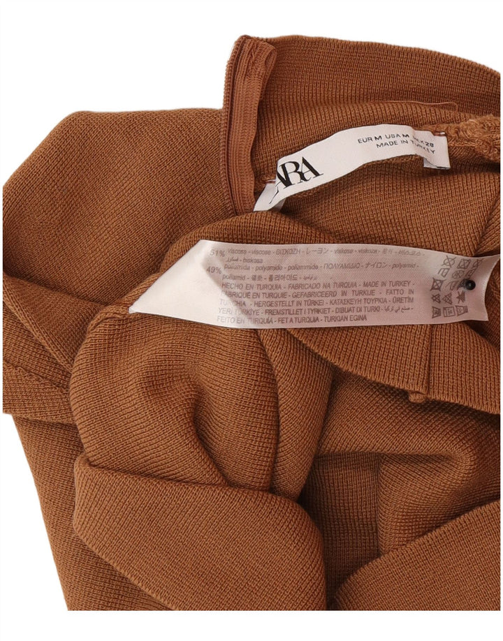 Zara Damen Ärmelloses Crop Top UK 12 Mittelbraunes Polyamid