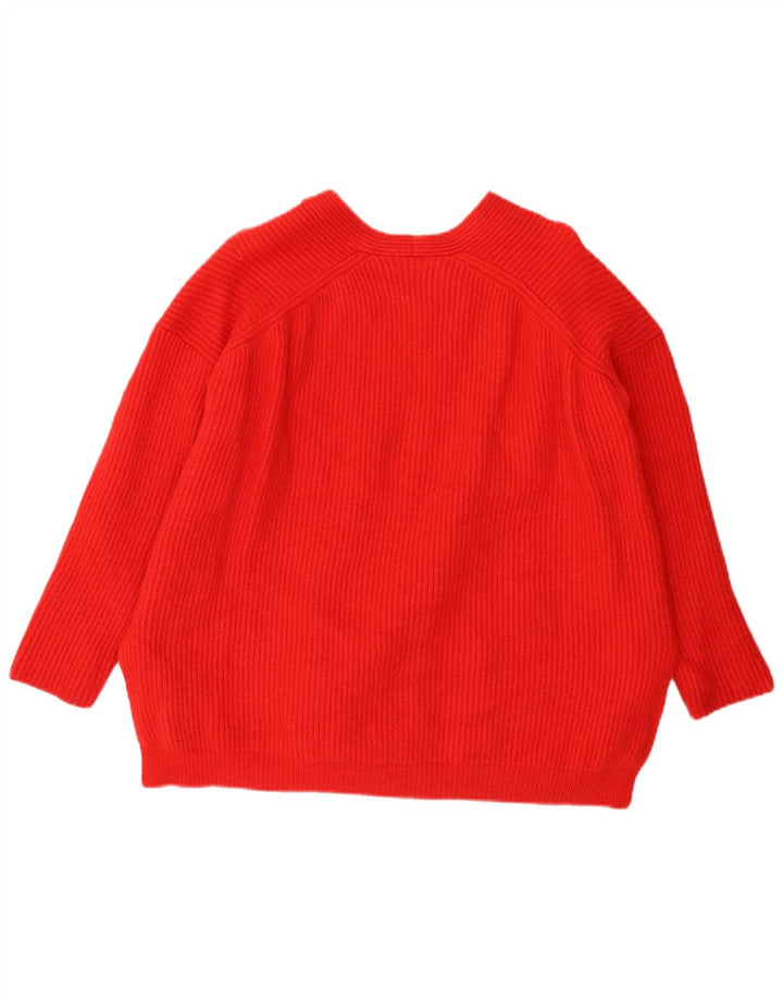 All Saints Damen-Pullover, übergroß, V-Ausschnitt, UK 14, mittelrote Wolle