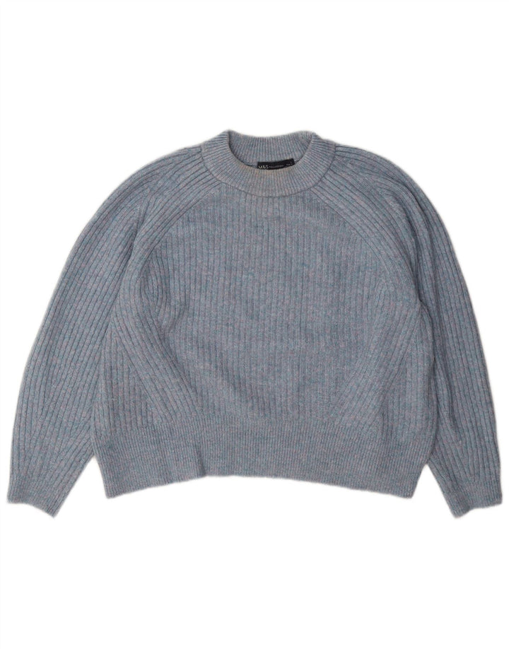 Marks & Spencer Rollkragenpullover für Damen, Gr. 14, Größe L, Blau meliert