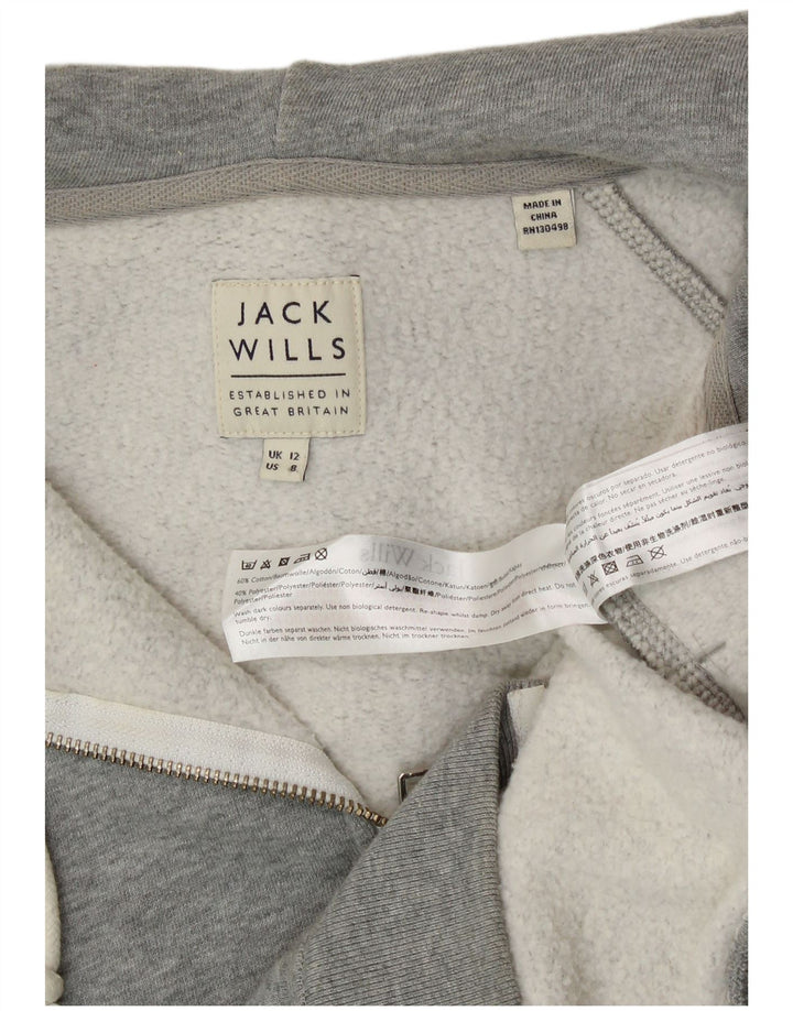 Jack Wills Damen-Kapuzenpullover mit grafischem Reißverschluss, UK 12, mittelgraue Baumwolle