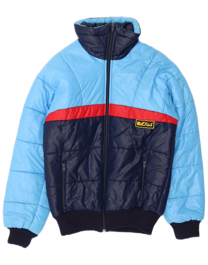 VINTAGE Wattierte Herrenjacke IT 46 Kleines blaues Colourblock-Polyamid