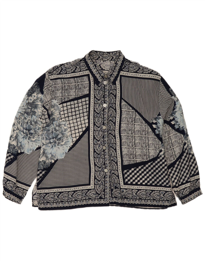 Vintage Damen Hemdbluse UK 14 Großes marineblaues Patchwork