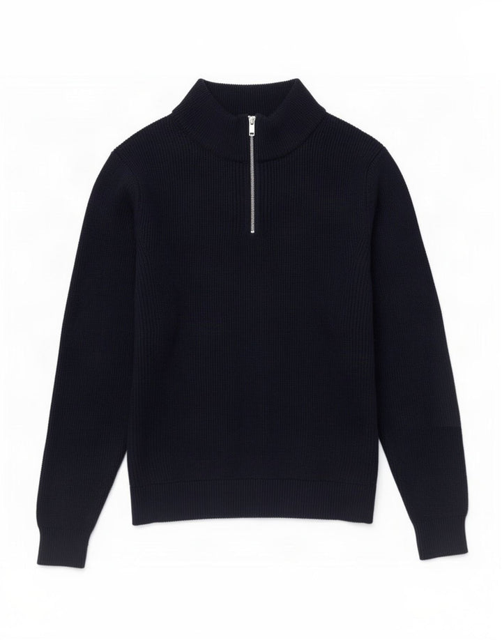 Marks & Spencer Herren-Pullover mit Reißverschluss am Hals, mittelblaues Polyester