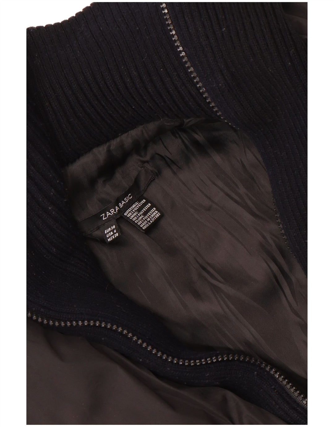 Zara Damen Crop Wattierte Jacke EU 38 Small Schwarz Polyester